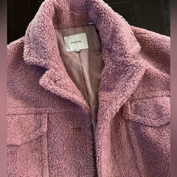 VINCE Size M faux fur teddy jacket in pink size M - Picture 2 of 8